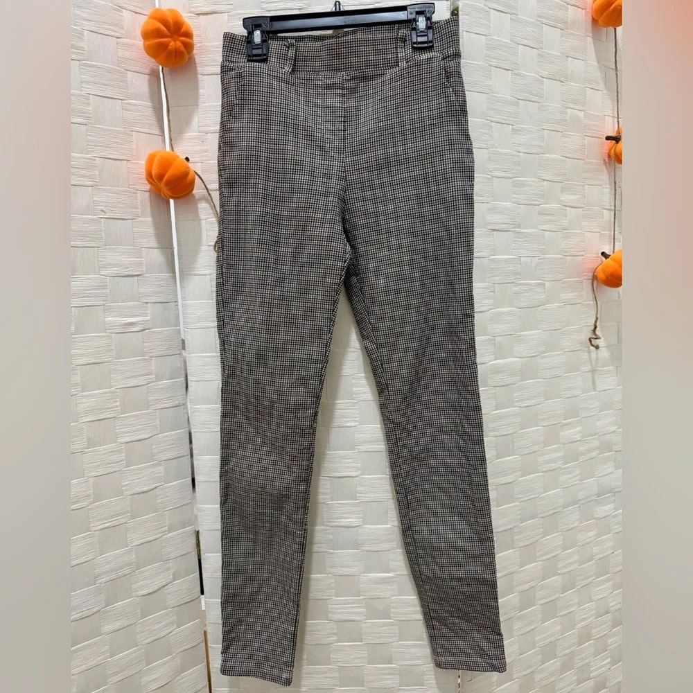 Black White Checkered Plaid High Waisted Skinny Pants Work Office Small